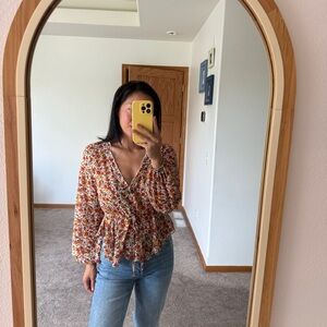 VICI Semi-Sheer Floral Peplum Blouse Size Small